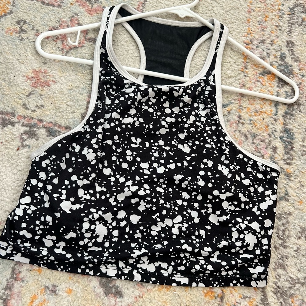 BUNDLE - Black and White Splatter Print Sports Bra and Blue workout top